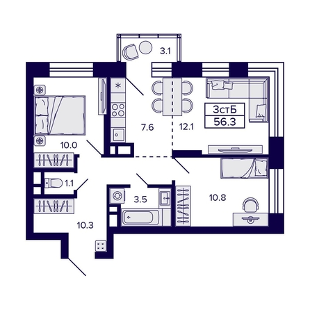
  Продается 3-комн. квартира, 56.3 м², ЖК Citatum (Цитатум)
. Фото 1.