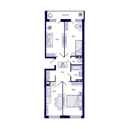 
  Продается 3-комн. квартира, 81.3 м², ЖК Gorizont (Горизонт)
. Фото 1.