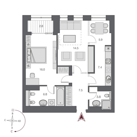 
  Продается 2-комн. квартира, 63.3 м², ЖК Дом Нобель
. Фото 1.