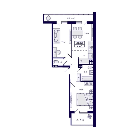 
  Продается 3-комн. квартира, 65.4 м², ЖК Gorizont (Горизонт)
. Фото 1.