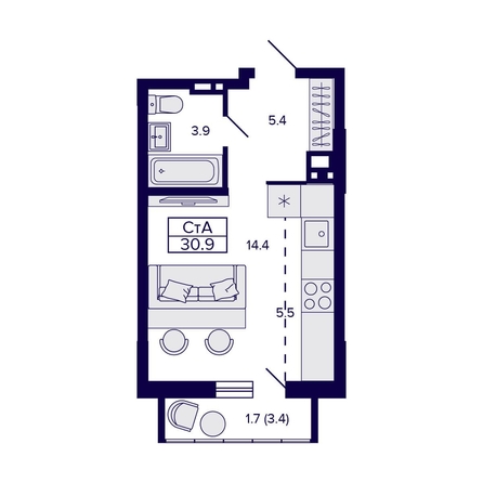 
  Продается студия, 30.9 м², ЖК Gorizont (Горизонт)
. Фото 1.