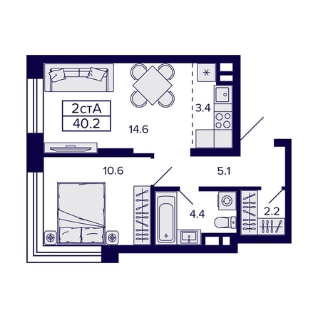 
  Продается 2-комн. квартира, 40.2 м², ЖК Citatum (Цитатум)
. Фото 1.