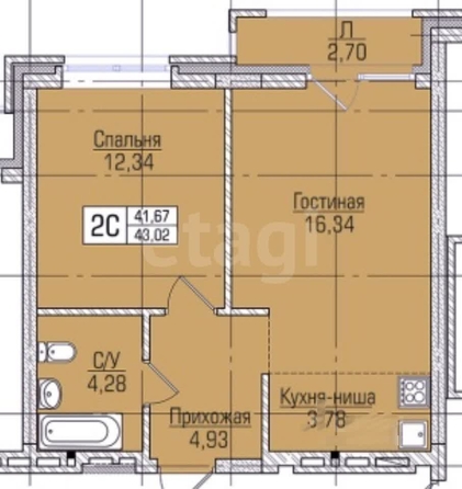 
  Продается 2-комн. квартира, 43 м², ЖК Цивилизация, дом 1
. Фото 8.