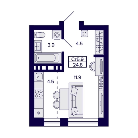 
  Продается студия, 24.8 м², ЖК Сподвижники
. Фото 1.