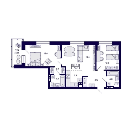 
  Продается 3-комн. квартира, 72.1 м², ЖК Сподвижники
. Фото 1.