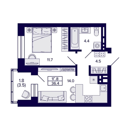 
  Продается 1-комн. квартира, 36.4 м², ЖК Сподвижники
. Фото 1.