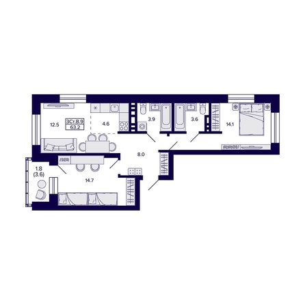 
  Продается 3-комн. квартира, 63.2 м², ЖК Сподвижники
. Фото 1.
