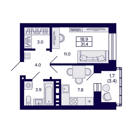 
  Продается 1-комн. квартира, 31.4 м², ЖК Сподвижники
. Фото 1.