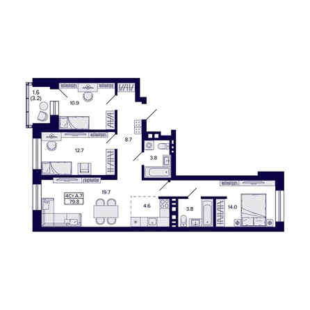 
  Продается 4-комн. квартира, 79.8 м², ЖК Сподвижники
. Фото 2.