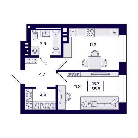 
  Продается 1-комн. квартира, 35.5 м², ЖК Сподвижники
. Фото 1.