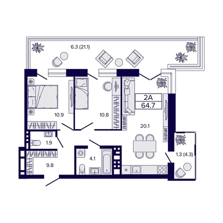 
  Продается 2-комн. квартира, 64.7 м², ЖК Luna (Луна)
. Фото 1.
