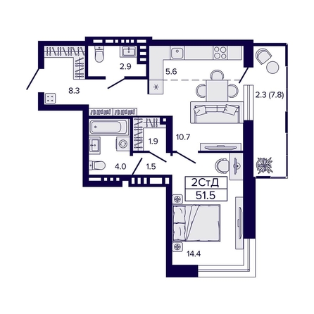 
  Продается 2-комн. квартира, 51.5 м², ЖК Luna (Луна)
. Фото 1.
