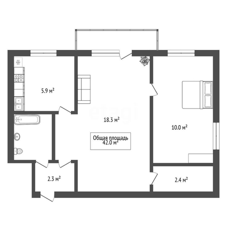 
  Продается 2-комн. квартира, 42 м², Народная ул, д. 33/1
. Фото 2.