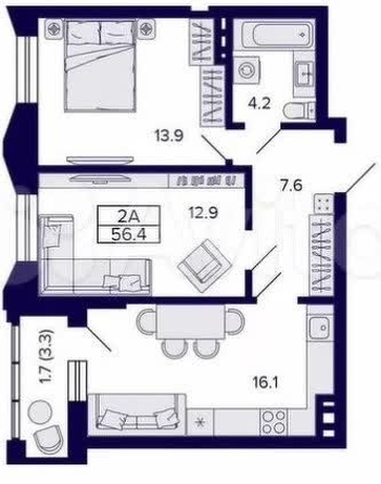 
  Продается 2-комн. квартира, 56.4 м², Фрунзе ул, д. 1
. Фото 7.