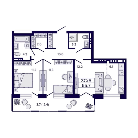 
  Продается 3-комн. квартира, 65.7 м², ЖК Luna (Луна)
. Фото 2.