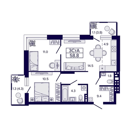 
  Продается 3-комн. квартира, 58.8 м², ЖК Luna (Луна)
. Фото 26.
