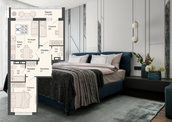 
  Продается 1-комн. квартира, 36.45 м², ЖК Родина, дом 3
. Фото 12.