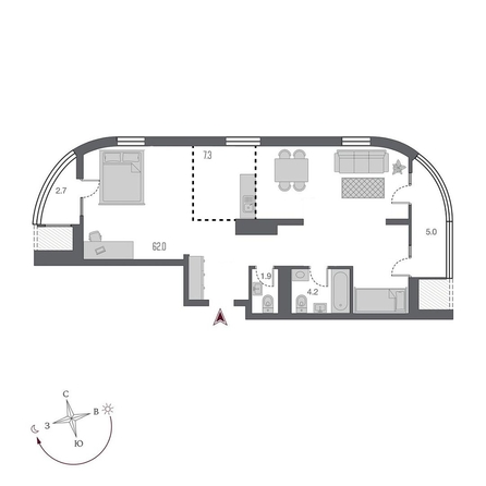 
  Продается студия 82.3 м², в ЖК Беринг, дом 2. Фото 1.