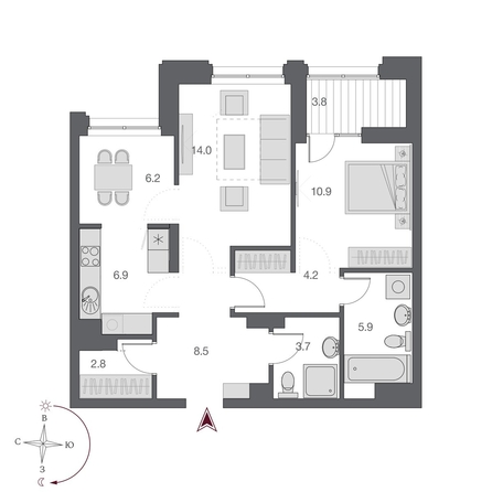 
  Продается 2-комн. квартира, 64.8 м², ЖК Дом Нобель
. Фото 1.