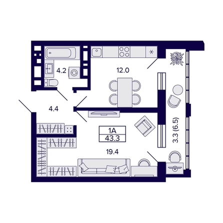 
  Продается 1-комн. квартира, 43.3 м², ЖК Grando (Грандо)
. Фото 1.