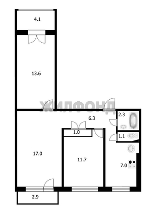
  Продается 3-комн. квартира, 60 м², Комсомольская ул, д. 4
. Фото 32.