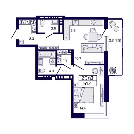 
  Продается 2-комн. квартира, 51.4 м², ЖК Luna (Луна)
. Фото 1.