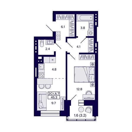 
  Продается 2-комн. квартира, 45.3 м², ЖК Сподвижники
. Фото 1.