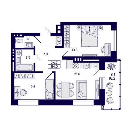 
  Продается 2-комн. квартира, 54 м², ЖК Сподвижники
. Фото 1.