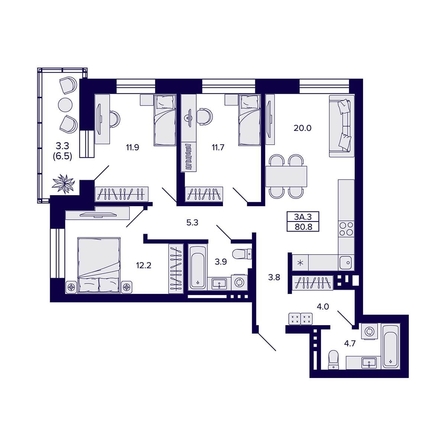 
  Продается 3-комн. квартира, 80.8 м², ЖК Сподвижники
. Фото 2.