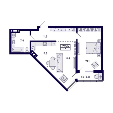 
  Продается 2-комн. квартира, 67.8 м², ЖК Grando (Грандо)
. Фото 1.