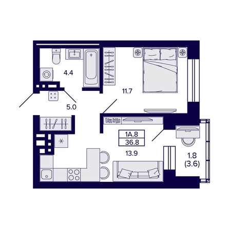 
  Продается 1-комн. квартира, 36.8 м², ЖК Сподвижники
. Фото 1.