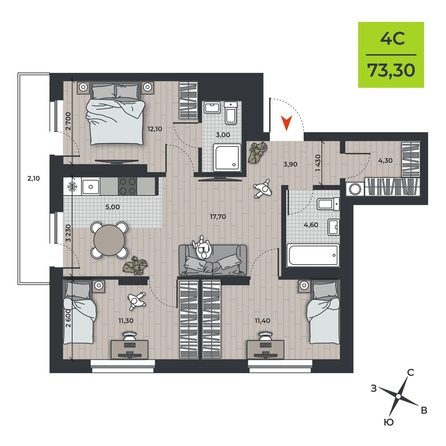 
  Продается 4-комн. квартира, 73.3 м², ЖК ДНК
. Фото 1.