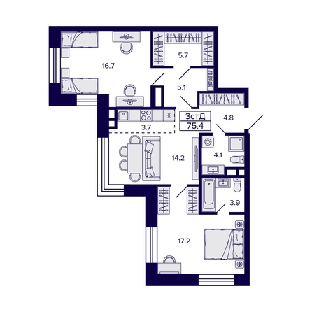 
  Продается 3-комн. квартира, 75.4 м², ЖК Citatum (Цитатум)
. Фото 1.