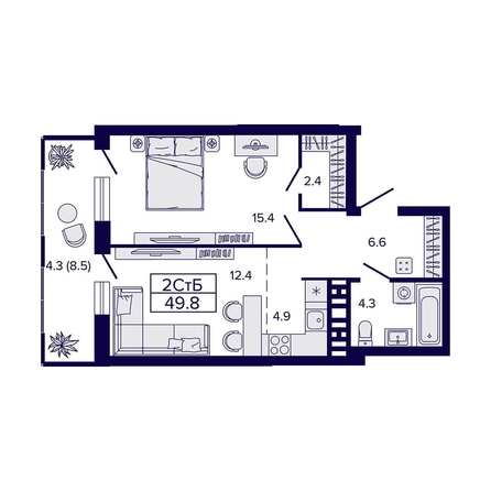 
  Продается 2-комн. квартира, 49.8 м², ЖК Luna (Луна)
. Фото 1.