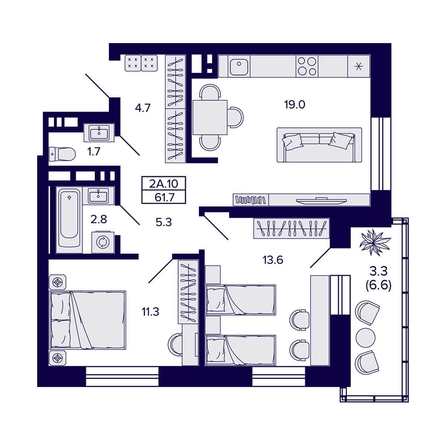 
  Продается 2-комн. квартира, 61.7 м², ЖК Сподвижники
. Фото 1.