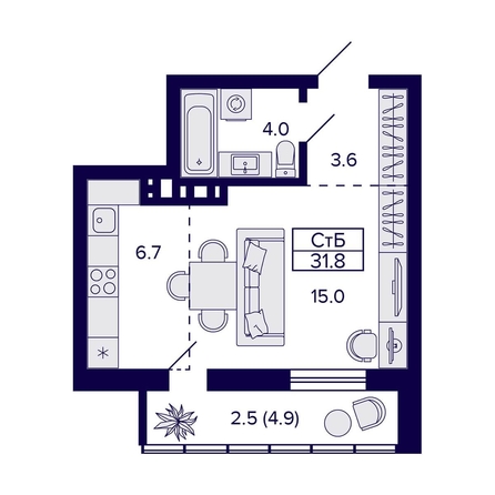 
  Продается студия, 31.8 м², ЖК Grando (Грандо)
. Фото 1.