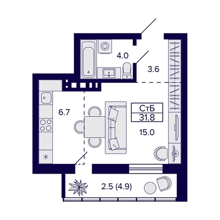 
  Продается студия, 31.8 м², ЖК Grando (Грандо)
. Фото 1.