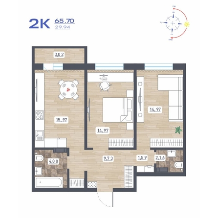 
  Продается 2-комн. квартира, 65.7 м², ЖК Радуга Сибири, дом 10
. Фото 1.
