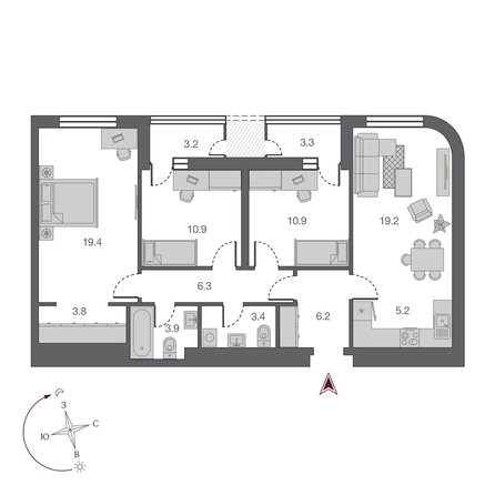 
  Продается 4-комн. квартира, 95.7 м², ЖК Беринг, дом 2
. Фото 1.