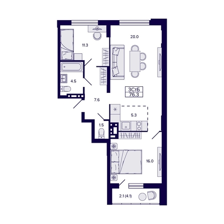 
  Продается 3-комн. квартира, 76.3 м², ЖК Gorizont (Горизонт), дом 1
. Фото 1.