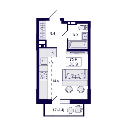 
  Продается студия, 30.9 м², ЖК Gorizont (Горизонт), дом 1
. Фото 1.