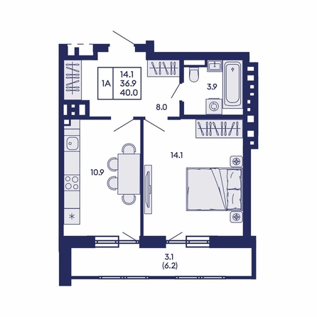
  Продается 1-комн. квартира 40 м², в ЖК Горизонт, дом 2. Фото 1.