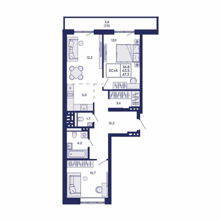 
  Продается 3-комн. квартира 67.3 м², в ЖК Горизонт, дом 2. Фото 4.