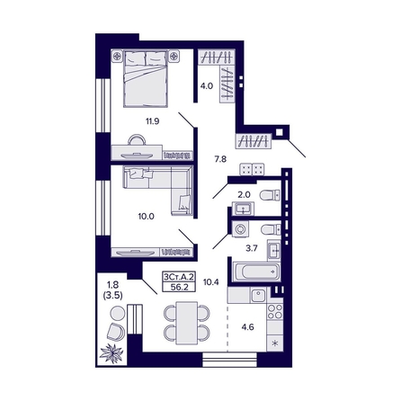
  Продается 3-комн. квартира, 56.2 м², ЖК Сподвижники
. Фото 1.