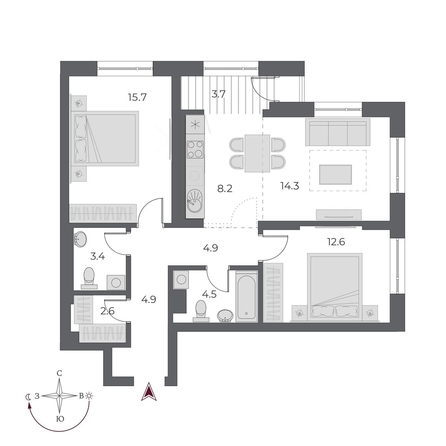 
  Продается 3-комн. квартира 74.6 м², в ЖК ОСКАР, дом 1. Фото 2.