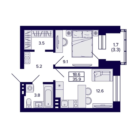 
  Продается 1-комн. квартира, 35.9 м², ЖК Сподвижники
. Фото 1.