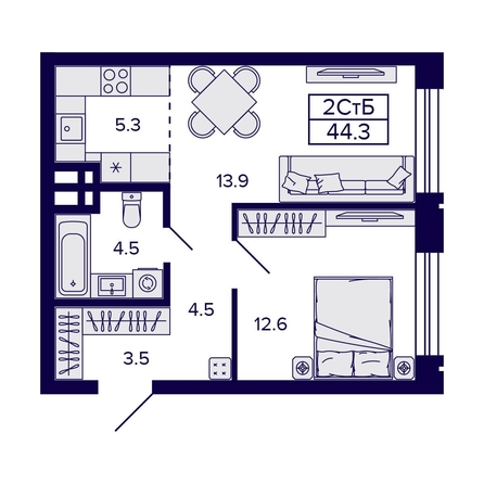 
  Продается 2-комн. квартира, 44.3 м², ЖК Citatum (Цитатум)
. Фото 1.