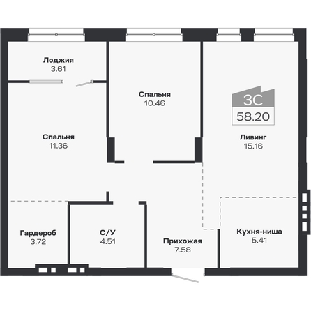 
  Продается 3-комн. квартира, 58.2 м², ЖК Базилик, дом 2
. Фото 1.