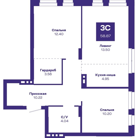 
  Продается 3-комн. квартира, 58.87 м², ЖК Базилик, дом 2
. Фото 1.