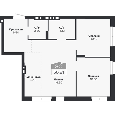 
  Продается 3-комн. квартира, 56.81 м², ЖК Базилик, дом 2
. Фото 1.